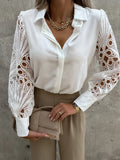 Spring / Summer 2023 Hot Selling Ladies Pure Color Lace Splicing Shirt-Outfit