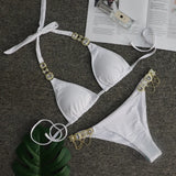 Fongt 2023 New Sport Bikini Sexy Crystal Diamond Bandage Red Split Female