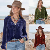 Fongt Golden Velvet Shirt Women's 2025 Long-Sleeved Velvet T-Shirt