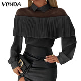 Patchwork Tops Autumn Women Tops Casual Long Sleeve Blouse 2020 VONDA OL Office Shirts Bohemian Tops Blusas