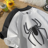 Street Big Black Spider Printing Solid T Shirts Dark Gray Cotton Mens Oversized Tops Summer Short Sleeve Graphic Tee Casual-Outfit