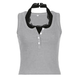 Lace Stitching Fake Two Tank Top-Outfit