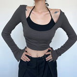 Fongt And Gray Color Patchwork Fake Two T-Shirts Fall 2023-Outfit