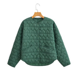 Heart-Shaped Quilted Round-Collar Pure Color Cotton Coat In Spring-Outfit
