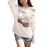 2024 Summer New Women's Fashion Trend Hop Print Loose Long-Sleeved And Shoulder