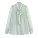 Fongt Spring Fashion Leisure V Tie With Thin And Flowing Shirt Top Female A15017