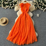 Fongt Famous French High-End Women V Lead Heavy Industry Folding Net Yarn Waist Fluffy Cake Dress Dress