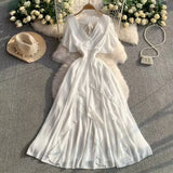 Fongt Niche Design Cross V Collar Small Flying Sleeves To Show Thin Chiffon Dress Super Fairy Leaves Side Dress