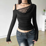 2024 Autumn New Women's Clothing Shoulder-Slanted Collar Hollow Perspective Folding Body To Close The Waist On The