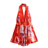 New Summer Print Dress With A Collar And A Bare Back-Outfit