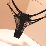 Fongt Trousers Sexy Fine Strips With Scarless Cotton Crotch Solid Color French Transparent Ice Wire Embroidery Shorts