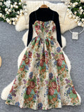 Fongt Retro Jed Flower Embroidery Sling Dress Women's Bottom Knitting Shirt 2025 Autumn And Winter French Style
