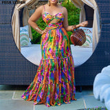 African Women Sexy Spaghetti Strap Maxi Dresses Summer Vintage Casual Sleeveless Dress Female Camisole Long Party Dress