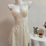 Fongt Pyjamas French Girl Skating Silk Splicing Lace Sling Pyjamas Pyjamas Ambiance Pyjamas Homewear