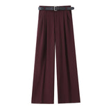 Fongt Women's Clothing 2025 New Women's Winter Belt Double-Folded Pants