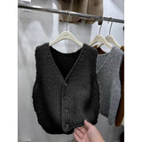 Solid Color Sleeveless Cardigan Knitted Vest 2024 Autumn And Winter New Style Folded Sweater Women's Dress-Outfit