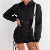 Fongt Sexy Wind Breeze Drawstring Design Hooded Bag Long-Sleeved Dress Woman