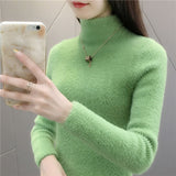 High Quality Faux Fur Women Knitted Sweater Winter Warm Turtleneck Pullover Female Top Casual Thick Korean Loose