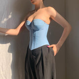 Chest Cup Imitation Denim Blouse 2023 Autumn New Spicy Girls Chest Girdle Waist Display Blouse-Outfit