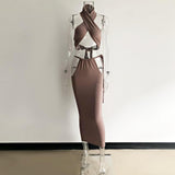 Two Pieces Sets 2021 Summer Cotton Backless Matching Outfits Sexy Halter Neck Tank Tops And Pencil Skirts Wholesale