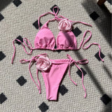 2024 European New Solid-Color Rose Drawstring Split Swimsuit
