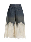 Fongt Temperament Casual Two Sets Of 2025 Autumn And Winter New Trend Hottie Lace Splicing Denim Shorts Set Female