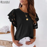 ZANZEA Women Spring Lace Patchwork Blouse Long Sleeve O-Neck Oversized Chemise Female Fashion Casual Clubing Holiday Tunic