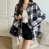 Vintage Plaid Print Long Sleeve Blouse-Outfit
