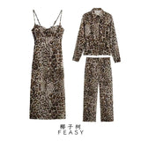 Fongt Women's 2025 Summer New Animal Prints Misty Skirt Straight Trouser Shirt Set
