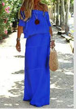 Fongt Summer New Fashion Casual Shoulder Tight Waist Short Sleeve Loose Long