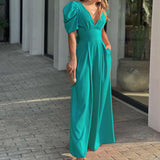 Fongt 2024 New Women's Short-Sleeved Fashion Elegant Plus-Size Wide-Leg