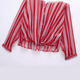 Spring Style Knot Striped Translucent Long-Sleeved Shirt 3333244-Outfit