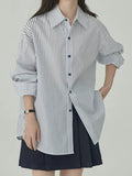 Fongt Department Sister Commuting Literature And Art Loose Thin Temperament Design Sense Of Small Lysier Cotton Striped Shirt