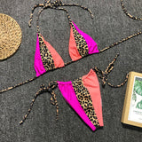 Fongt Hot Style Ladies Split Swimsuit Simple Leopard Print Stitching Bandage Sexy Swimsuit Bikini Female-Outfit