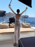 Dress Woman Elegant Beach Sunscreen Dress Party 2025 Summer Long Sleeve Sexy Bareback Dress