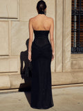 Brilliant Silk Off Shoulder Ruched Sleeveless Backless Women's Sexy Maxi Dress Elegant Slim Evening Dress New-Outfit