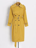 Temperament Commuting Contour Thin Coat 2025 New Collar Double Buckle Belt Design Long Wind