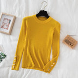 Thick Pullovers Khaki Casual Button O-neck Chic