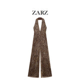 Fongt Homemade New Women's Animal Printed Embroidered Net Hanging Neck Trousers 5039147