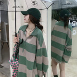 Vintage Oversized Stripped POLO Sweatshirt Fashion Strip