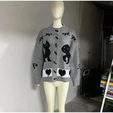 Bow Printed Knitted Cardigan-Outfit