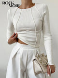 Breast Shape Stitching Long Sleeve T-Shirts Spring Autumn Women Slim Fit Casual Crew Neck Basic Bottoming Pullover Tops-Outfit