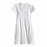 New Large U-Necked Dress Summer Solid Color Leisure Basic Medium-Long Short-Sleeved T-Shirt Skirt-Outfit