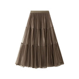 Fongt Sides Wearing Bright Silk Mesh Dress Dress Dress New Hundred Folded Skirt Half-Dress Dress High Waist Hanging Pendant Dress 3616