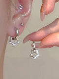 Hollow Out Star Rhinestone Hoop Earring-Outfit