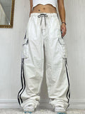 Jeans White Pant Low Rise Cargo Pants Women Jogging Lace Up Wide Leg Pant Side Stripe Streetwear Loose Denim