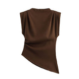Fongt Three-Color Folded Decorative Cushion Shoulder Jacket Without Sleeve Top 2025 Spring New B88795