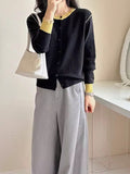 Fongt Round-Neck Knitted Cardigan Women Autumn Small Senior Design Sense Color Long-Sleeved Sweater Coat Top