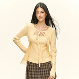 Fongt New Women's Design Temperament Lace Splicing Elastic Knitting Shirt Fashion Two Sets