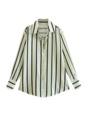 Fongt New Fashion Temperament Lapel Multi-Color Stripe Silk Satin Texture Long Sleeve Loose Shirt Female-Outfit